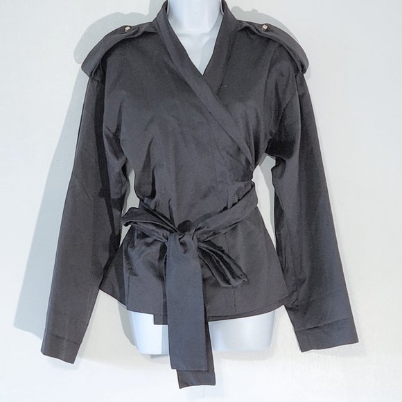VINTAGE FENDI BLACK FRONT WRAP COLLARED JACKET Made in Italy SZ 42 - Picture 1 of 11